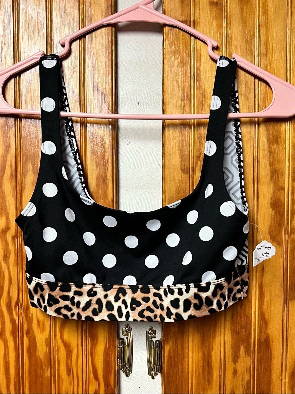 PINK Polka Dot & Leopard Accent Scoop Bralette - Black/White size XS